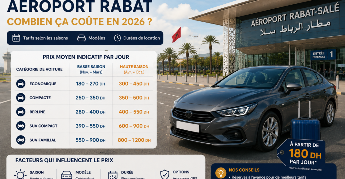Location voiture Aéroport Rabat : Combien coûte une location voiture aéroport Rabat en 2026